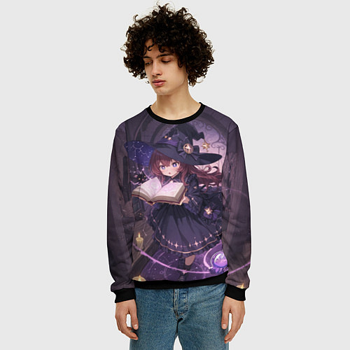 Мужской свитшот Аниме Ведьма Читает Книгу Заклинаний / 3D-Черный – фото 3