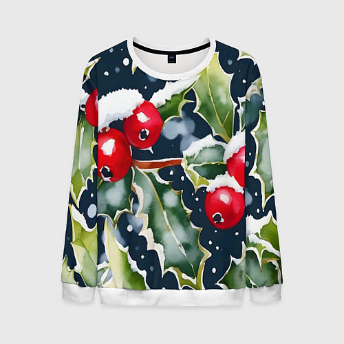 Мужской свитшот Зимний остролист / 3D-Белый – фото 1