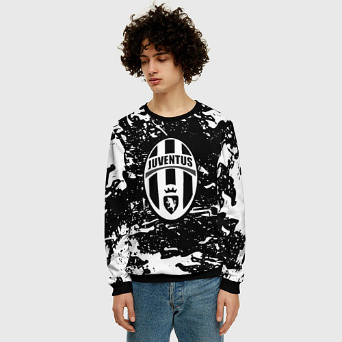 Мужской свитшот Ювентус белые штрихи красок / 3D-Черный – фото 3
