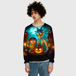 Свитшот мужской Morty and Rick with pumpkin - neon halloween, цвет: 3D-меланж — фото 2