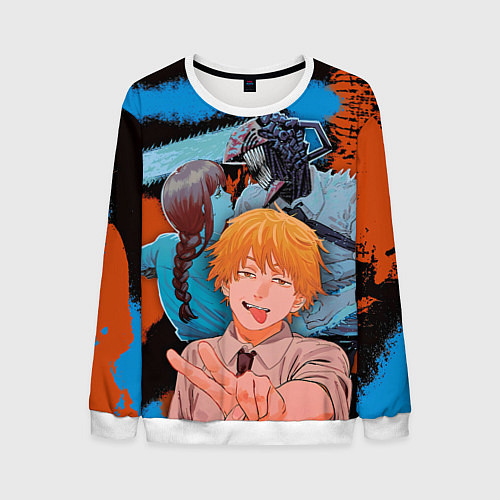 Мужской свитшот Дэндзи и Макима из Человек бензопила / 3D-Белый – фото 1