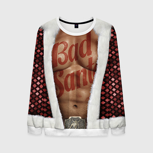 Мужской свитшот Костюм деда мороза с накаченным прессом / 3D-Белый – фото 1