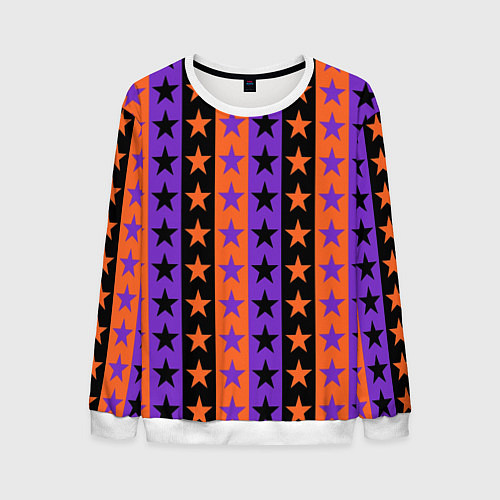 Мужской свитшот Звёзды Хэллоуина паттерн полосатый / 3D-Белый – фото 1