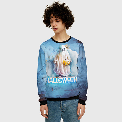 Мужской свитшот Приведение на halloween / 3D-Черный – фото 3