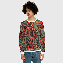 Свитшот мужской Красный конь и розы, цвет: 3D-белый — фото 2