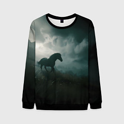 Свитшот мужской Лошадь в поле - буря, цвет: 3D-черный