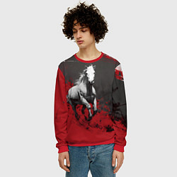 Свитшот мужской Белая лошадь - красный фон, цвет: 3D-красный — фото 2