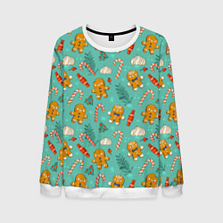 Свитшот мужской Новогодний паттерн печенье с конфетами, цвет: 3D-белый