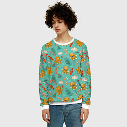 Свитшот мужской Новогодний паттерн печенье с конфетами, цвет: 3D-белый — фото 2