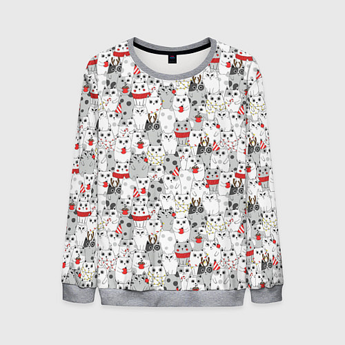 Мужской свитшот Новогодние котики / 3D-Меланж – фото 1