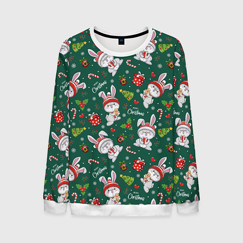 Мужской свитшот Новогодние зайчики / 3D-Белый – фото 1