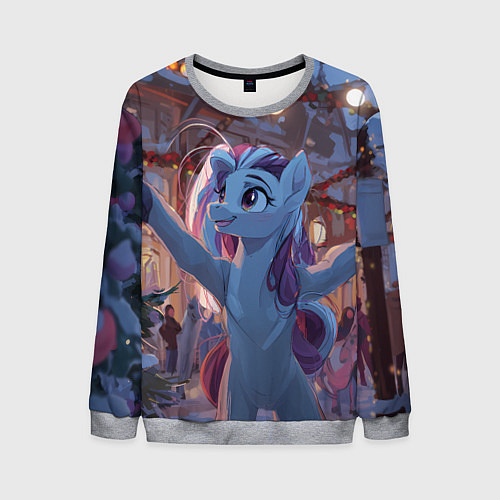 Мужской свитшот Лошадка наслаждается новым годом / 3D-Меланж – фото 1