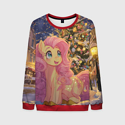 Свитшот мужской Милая пони и новый год, цвет: 3D-красный