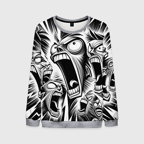 Мужской свитшот Орущие рожицы и чёрные молнии - нейроарт / 3D-Меланж – фото 1