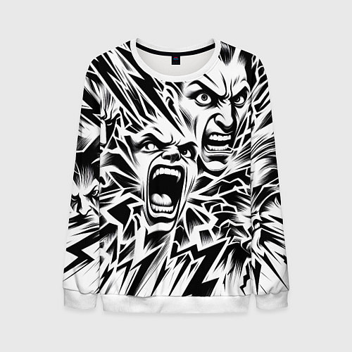 Мужской свитшот Свирепые лица и молнии - нейроарт / 3D-Белый – фото 1
