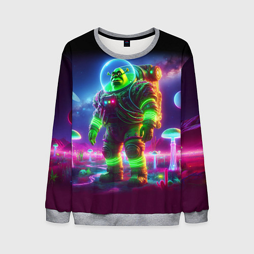 Мужской свитшот Космонавт Шрук в неоновом скафандре на загадочной / 3D-Меланж – фото 1