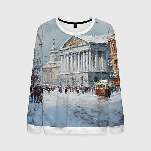 Мужской свитшот Зимний Питер красками / 3D-Белый – фото 1