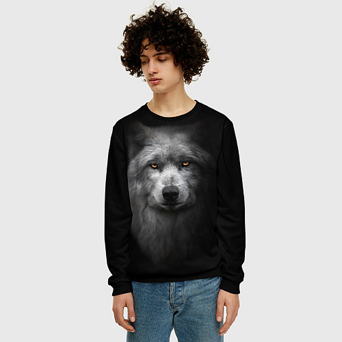 Мужской свитшот Суровый волк с холодным нордическим взглядом / 3D-Черный – фото 3