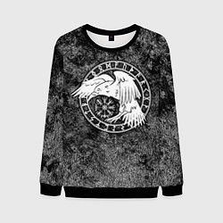 Свитшот мужской Ворон в круге рун и компас вегвизир, цвет: 3D-черный