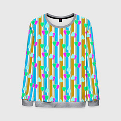 Свитшот мужской Полосатый с сердечками ретро в горошек, цвет: 3D-меланж