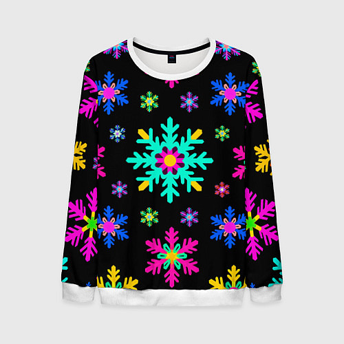 Мужской свитшот Снежинки ретро / 3D-Белый – фото 1