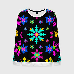 Свитшот мужской Снежинки ретро, цвет: 3D-белый