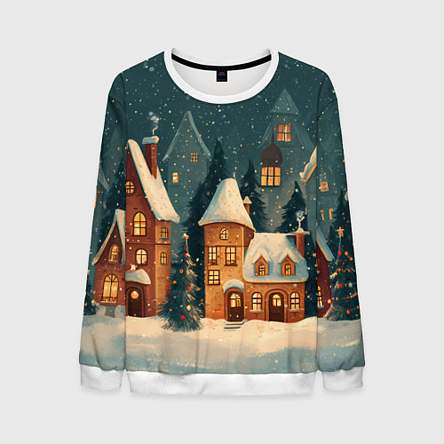 Мужской свитшот Сказочный Новогодний городок / 3D-Белый – фото 1