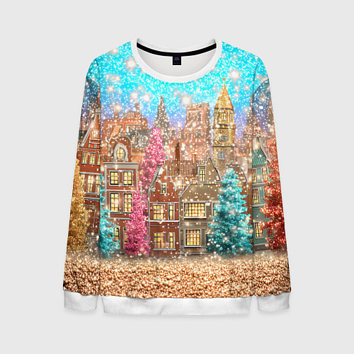 Мужской свитшот Новогодний город в блестках / 3D-Белый – фото 1
