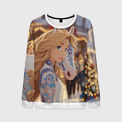 Мужской свитшот Блондинка с новогодней лошадкой