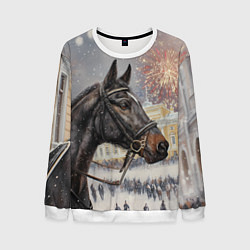 Мужской свитшот Конь на фоне салюта