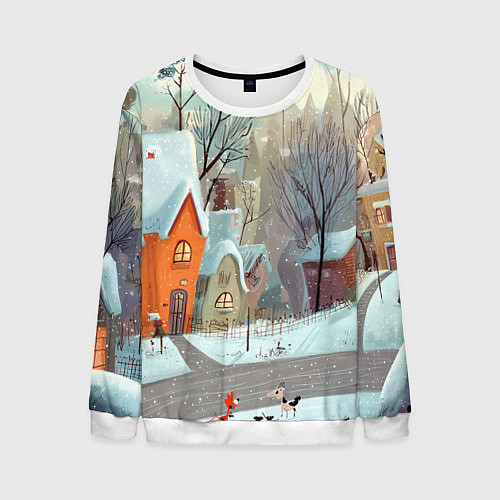 Мужской свитшот Милый новогодний дворик / 3D-Белый – фото 1
