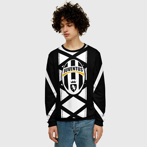 Мужской свитшот Ювентус геометрия полосы линии / 3D-Черный – фото 3