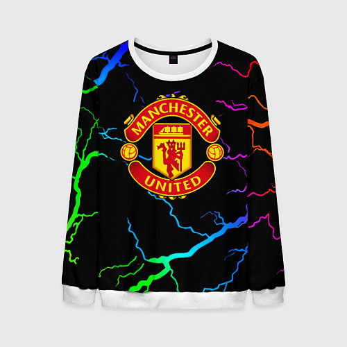 Мужской свитшот Манчестер Юнайтед неоновые молнии / 3D-Белый – фото 1