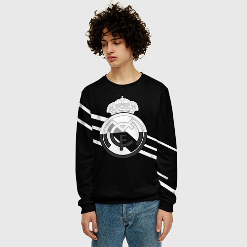 Мужской свитшот Реал Мадрид полосы текстура линии / 3D-Черный – фото 3