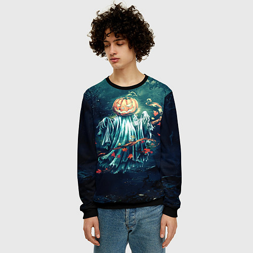 Мужской свитшот Тыква призрак / 3D-Черный – фото 3