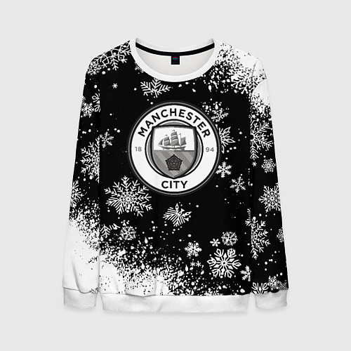 Мужской свитшот Манчестер сити снежинки новый год / 3D-Белый – фото 1