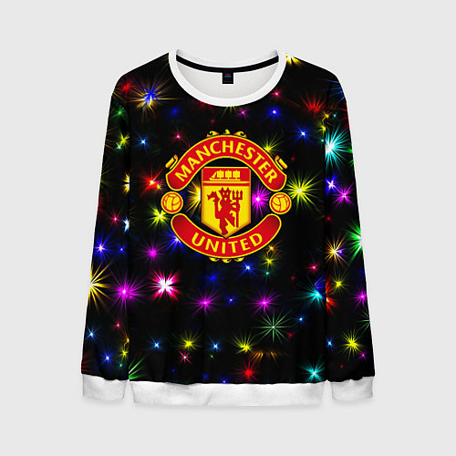 Мужской свитшот Манчестер Юнайтед праздничные огни / 3D-Белый – фото 1