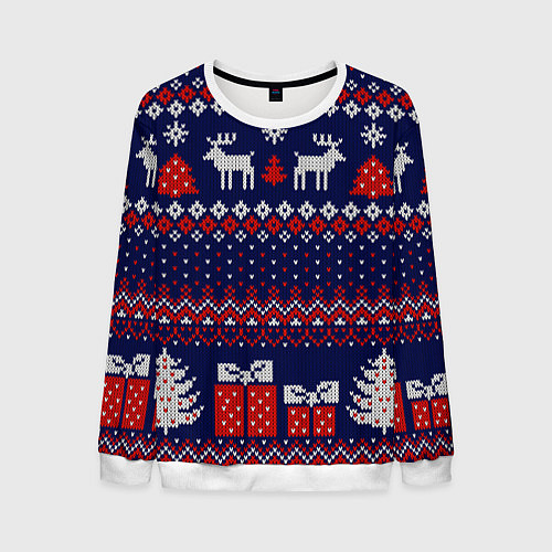 Мужской свитшот Новогодний вязаный паттерн / 3D-Белый – фото 1