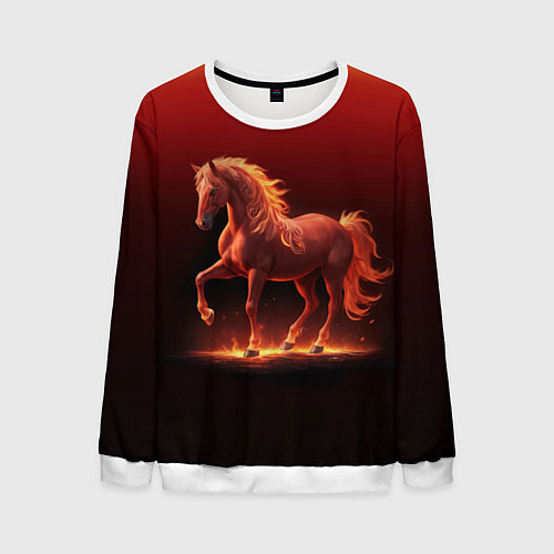 Мужской свитшот Узор с конем огнем / 3D-Белый – фото 1