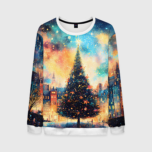 Мужской свитшот Новогодняя елка за городом / 3D-Белый – фото 1