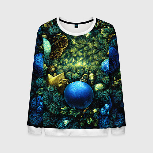 Мужской свитшот Новогодние шарики на елке / 3D-Белый – фото 1