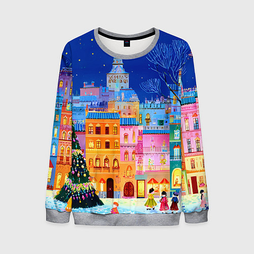 Мужской свитшот Разноцветные новогодние домики / 3D-Меланж – фото 1