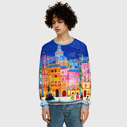 Свитшот мужской Разноцветные новогодние домики, цвет: 3D-меланж — фото 2