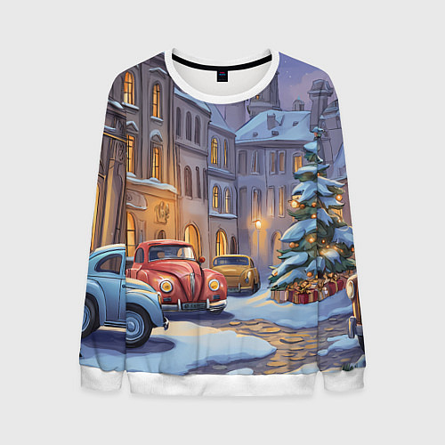 Мужской свитшот Новогодний снежный двор / 3D-Белый – фото 1