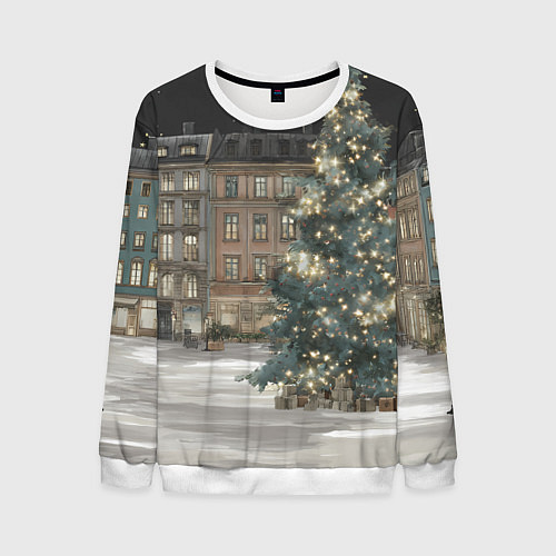 Мужской свитшот Елка во дворе / 3D-Белый – фото 1