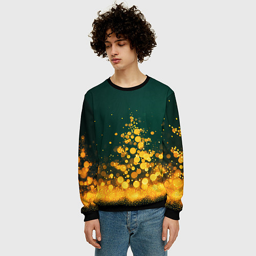 Мужской свитшот Новогодние елочки из боке / 3D-Черный – фото 3