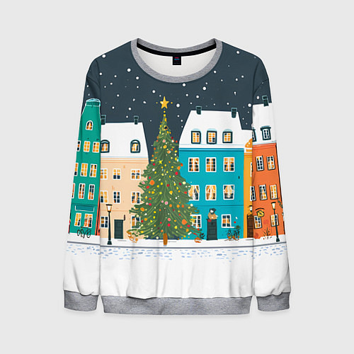 Мужской свитшот Новогодний снежный город / 3D-Меланж – фото 1