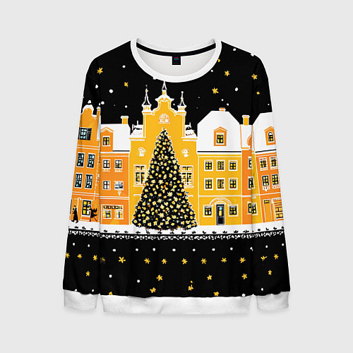 Мужской свитшот Новогодняя ночь в городе / 3D-Белый – фото 1