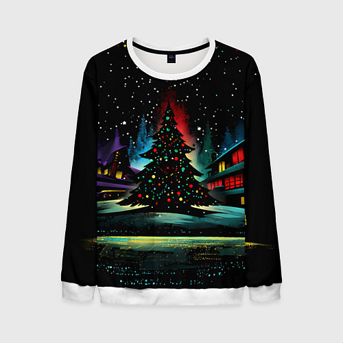 Мужской свитшот Новый год на черном фоне / 3D-Белый – фото 1