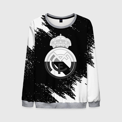 Мужской свитшот Реал Мадрид черно белые краски / 3D-Меланж – фото 1